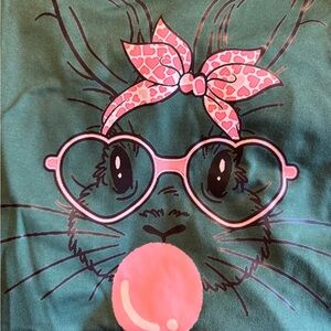 Easter Green Bunny Graphic Tee with Pink Accents